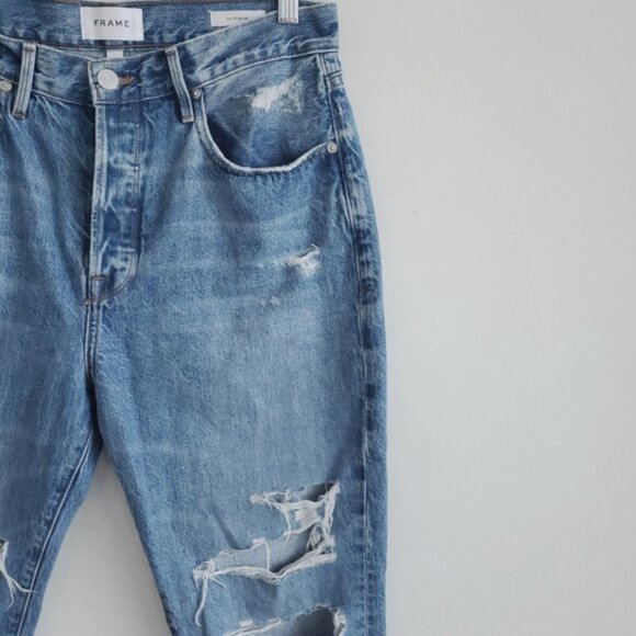 Frame Denim Size 29 Le Original High Rise Straight Distressed Light Blue Jeans - Picture 2 of 9